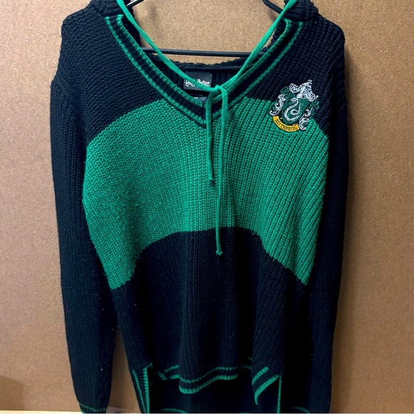 Harry Potter Slytherin Knit Hoodie Sweater Black Green S/M - Picture 1 of 6